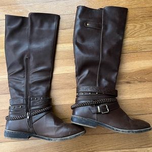 Rampage RAM-TICKER Brown Boots Women's 8 1/2 M Side-Zip With Studs Braided